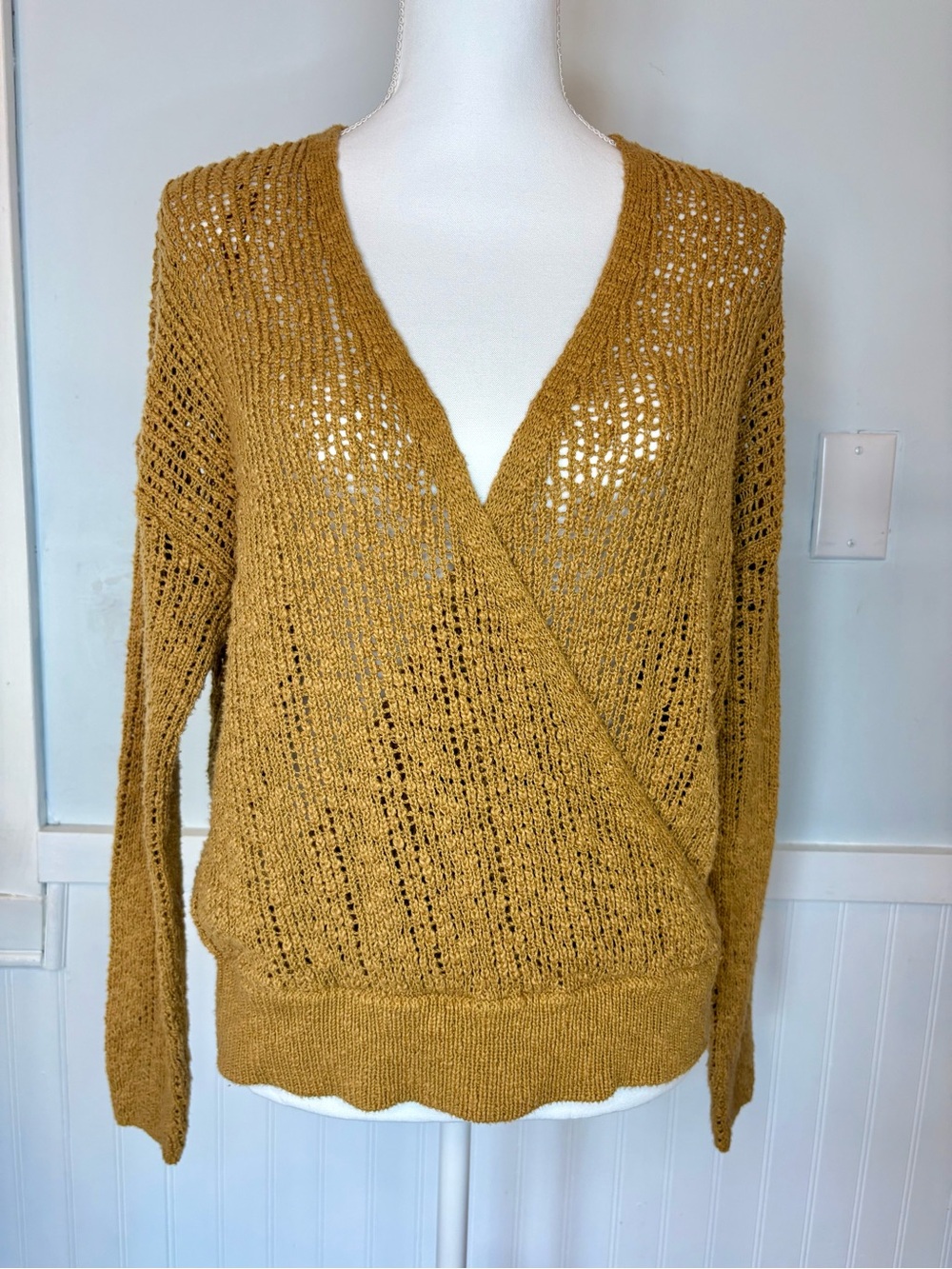 Billabong Mustard Yellow Open Knit Wrap Sweater Y2K Fairy Grunge - M